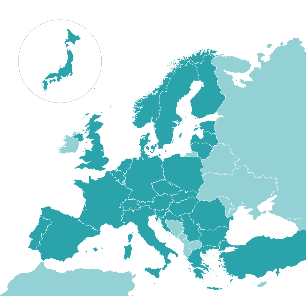 Europe map showing product coverage of short-term price forecasts